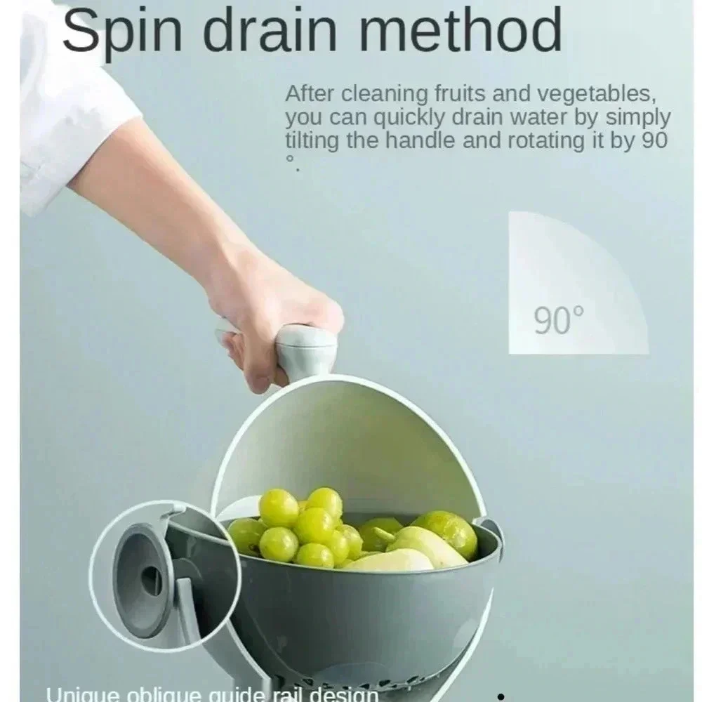 Double Layer Washing Bowl Drain Basket Single Handle Plastic Kitchenware